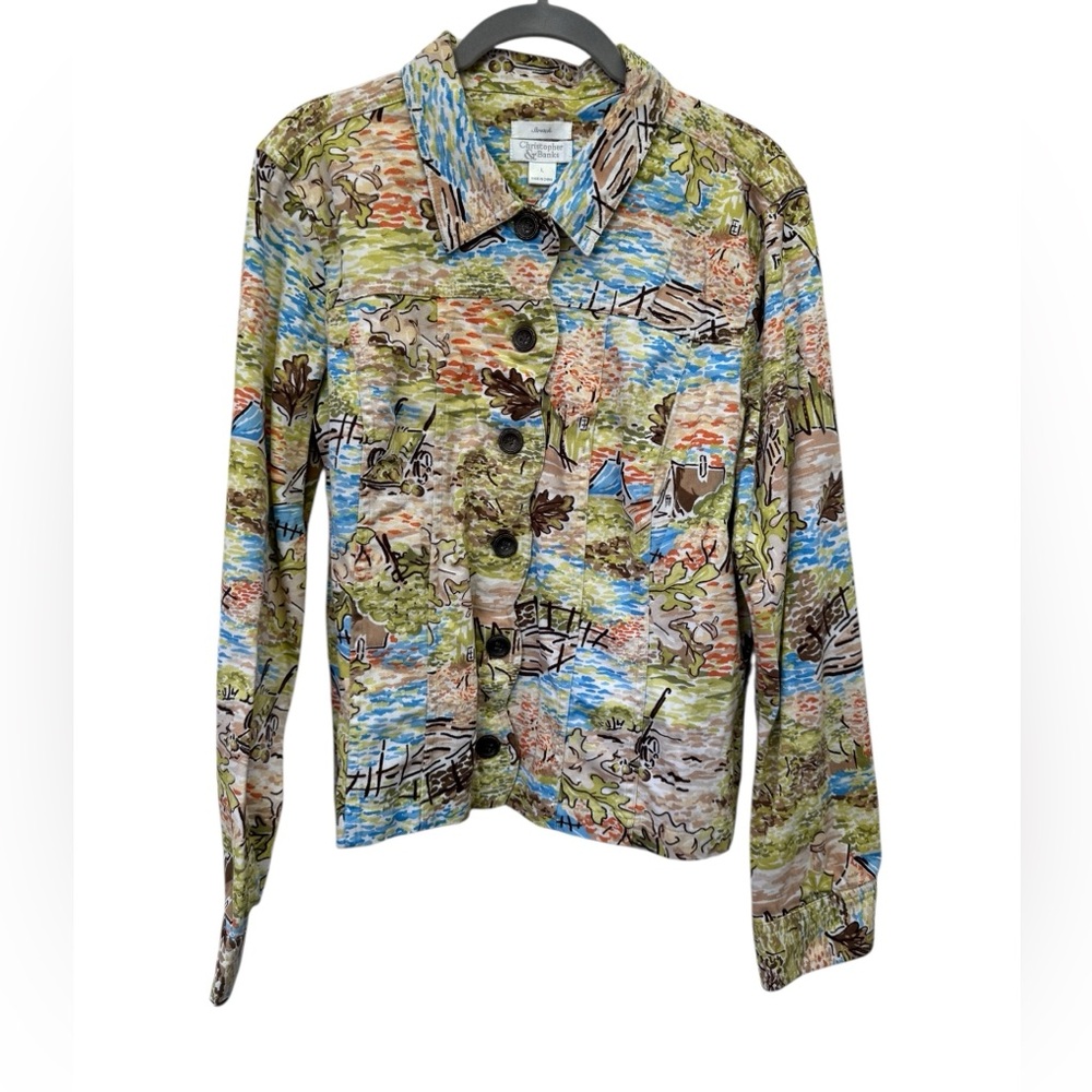 Christopher & Banks Watercolor Landscape Scene Jacket size Large - Picture 1 of 8